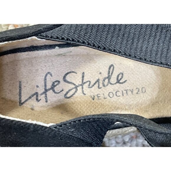 LifeStride Keaton Canvas Slip On Wedge Heels Size 8 Espadrille Black Cross Strap - Picture 10 of 10